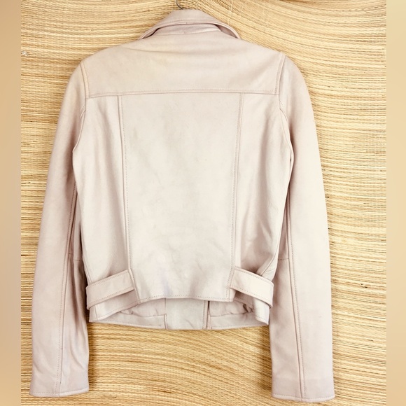 ANTHROPOLOGIE AMARYLLIS Zipped Genuine Leather Moto Jacket Pastel Blush Size XS - Picture 7 of 16